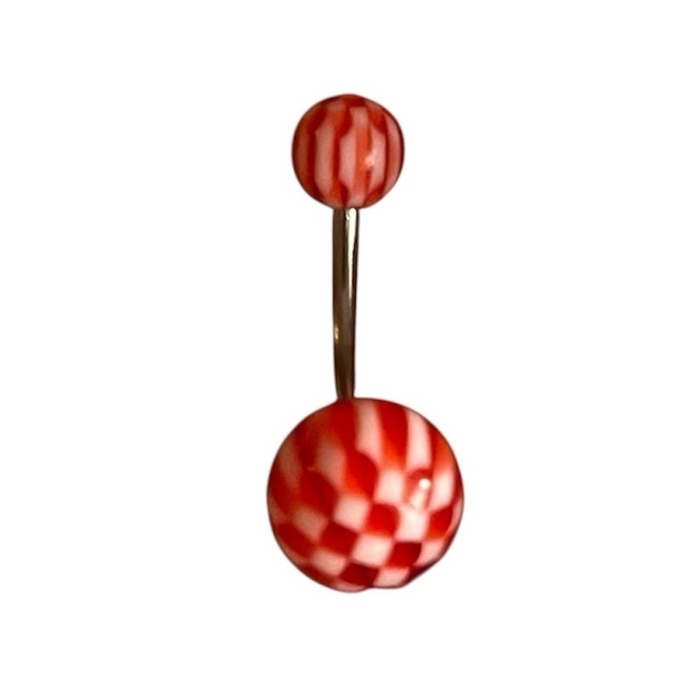 Red Checkered Belly Button Ring ❤️🏁✨